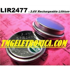 LIR2477 - Bateria Especial LIR2477 Recarregável 3,6V LIR 2477, Polymer Lithium Ion Battery Backup Rechargeable Button Coin Cell - Battery Rechargeable LIR2477 - 3,6Volts